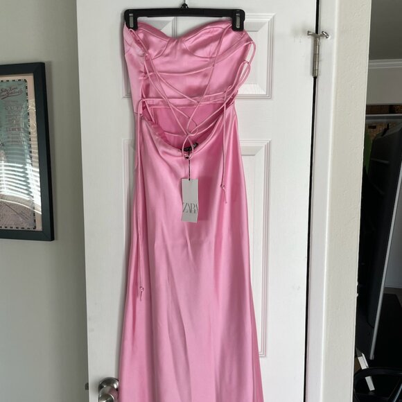 Zara Satin Effect Dress Pink NWT - Picture 4 of 4